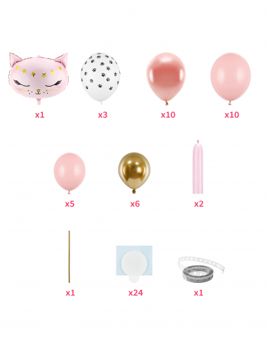 Bouquet de ballons chat rose 140 x 83 cm kit 62 pièces