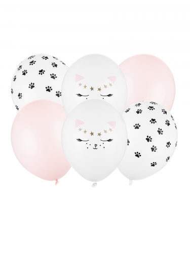 6 ballons en latex chats roses 30 cm décoration pastel