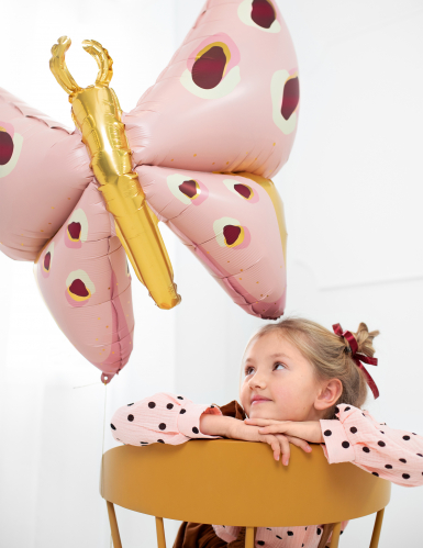 Ballon géant en aluminium papillon 120 x 87 cm rose et or