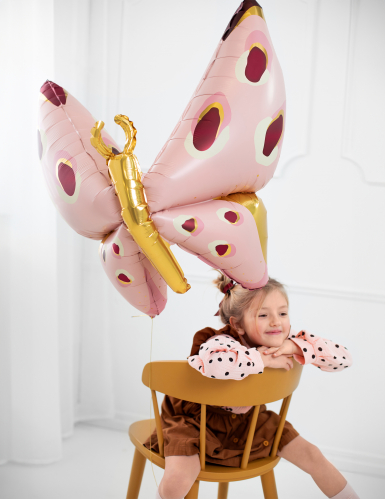 Ballon géant en aluminium papillon 120 x 87 cm rose et or
