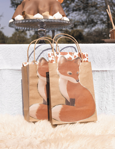 4 sacs cadeaux en kraft woodland renard 28 x 15 cm avec anses
