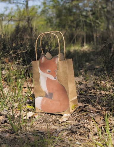 4 sacs cadeaux en kraft woodland renard 28 x 15 cm avec anses
