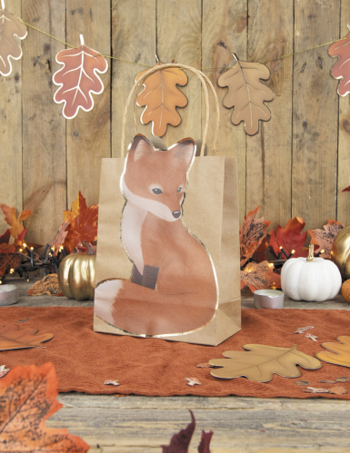 4 sacs cadeaux en kraft woodland renard 28 x 15 cm avec anses