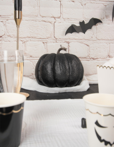Citrouille pailletée noire 10 cm
