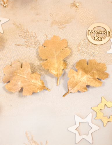 9 feuilles de chêne en tissu métallisé dorées 7,8 x 5,3 cm pour décoration