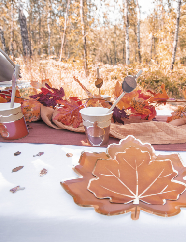 8 assiettes en carton feuille d'automne 23 cm contour doré