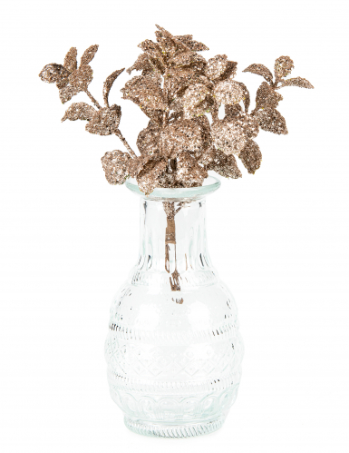 6 branches d'eucalyptus rose gold givré 23 cm à paillettes