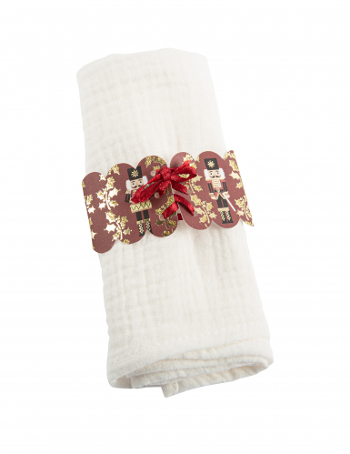 8 ronds de serviette casse-noisette avec ruban satin rouge