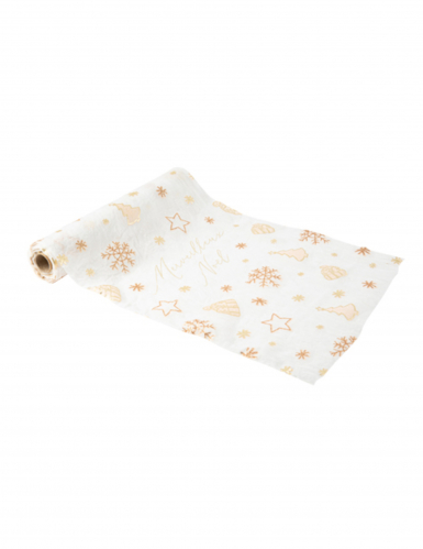 Chemin de table merveilleux Noël doré 28cm x 3m motifs sapins