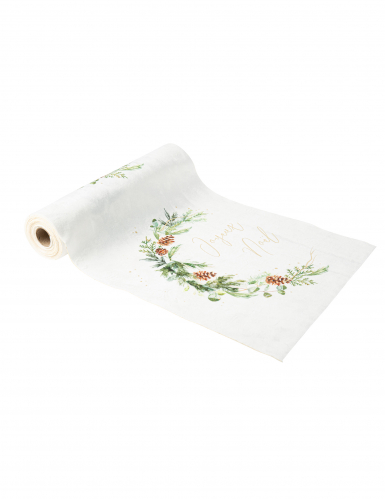 Chemin de table forêt enchantée velours blanc 28cm x 3m joyeux noël