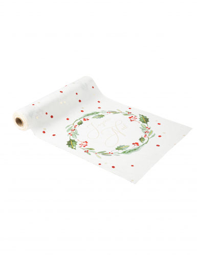 Chemin de table joyeux Noël tradi chic 28cm x 3m en velours blanc