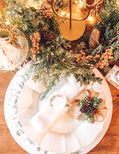 8 ronds de serviette joyeux noël forêt enchantée blanc et doré