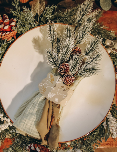 8 ronds de serviette noël botanique vert de gris joyeux noël