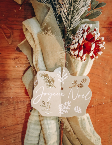 8 ronds de serviette noël botanique vert de gris joyeux noël