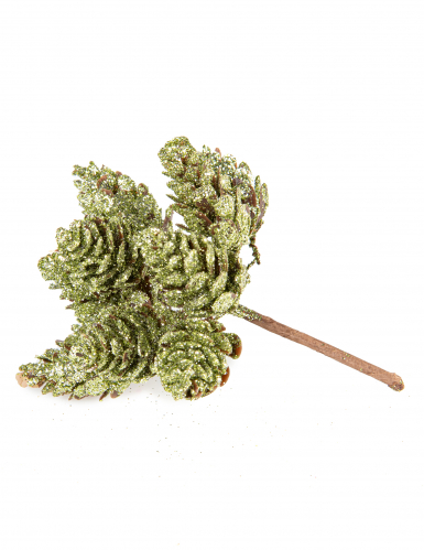 Branchage 12 pommes de pin vert givré 12,5cm décoration de Noël