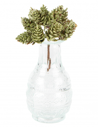 Branchage 12 pommes de pin vert givré 12,5cm décoration de Noël