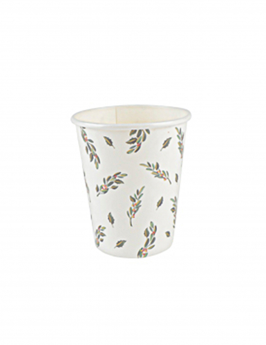 8 gobelets tradi chic 255 ml en carton feuilles vert de gris
