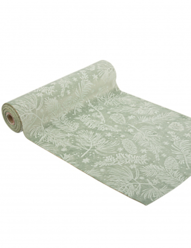 Chemin de table Noël botanique vert de gris 28cm x 3m à motifs floraux