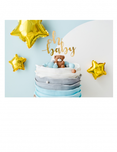 Cake topper oh baby doré 25 cm avec support en bois