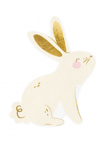20 serviettes en papier lapin blanc et or 25 x 32 cm forme lapin