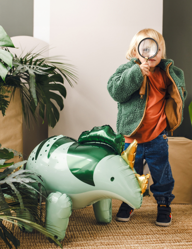 Ballon aluminium dinosaure tricératops 93 x 49 cm vert et doré