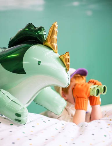 Ballon aluminium dinosaure tricératops 93 x 49 cm vert et doré