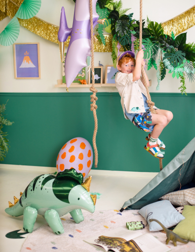 Ballon aluminium dinosaure tricératops 93 x 49 cm vert et doré