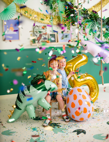 Ballon aluminium dinosaure tricératops 93 x 49 cm vert et doré