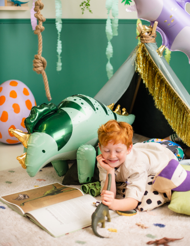 Ballon aluminium dinosaure tricératops 93 x 49 cm vert et doré