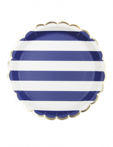8 assiettes festonnées en carton marinière 23 cm bord doré