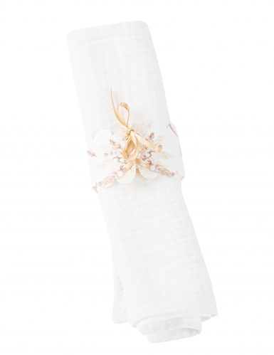 10 ronds de serviette pampas et fleurs de coton en papier blanc