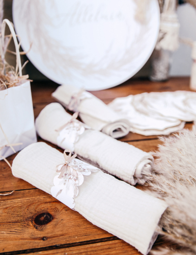 10 ronds de serviette pampas et fleurs de coton en papier blanc