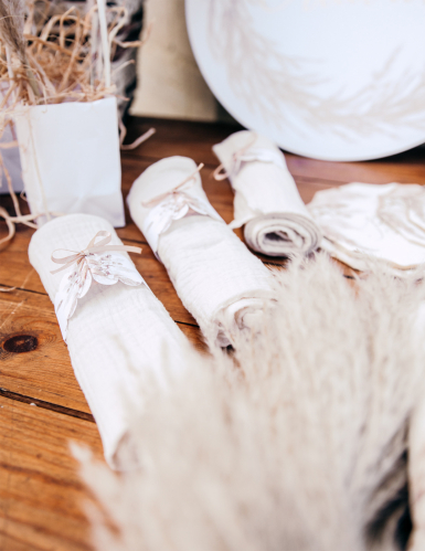 10 ronds de serviette pampas et fleurs de coton en papier blanc
