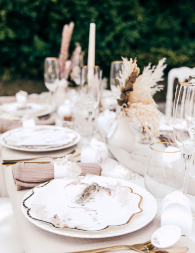 8 assiettes baptême pampas et fleurs de coton 23 cm en carton