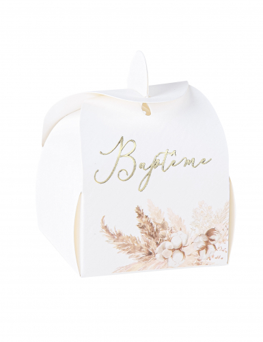 10 contenants baptême pampas et fleurs de coton en carton 5x7 cm