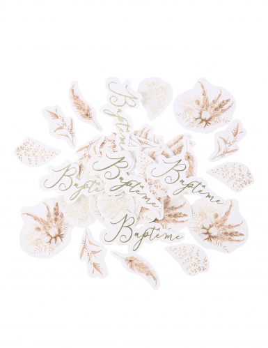100 confettis de table baptême pampas et fleurs de coton dorés