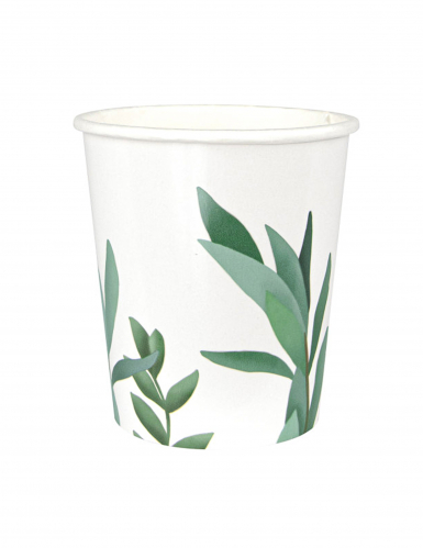 8 gobelets en carton feuilles d'eucalyptus 200 ml pour mariage
