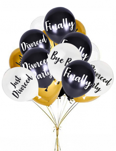 8 ballons divorced party noir blanc or