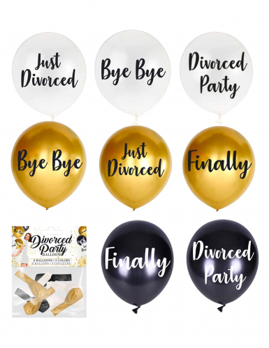 8 ballons divorced party noir blanc or
