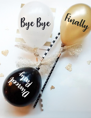 8 ballons divorced party noir blanc or
