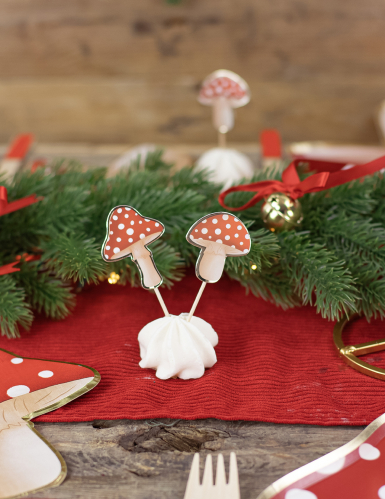 10 pics à cocktail champignon rouge et blanc en bois