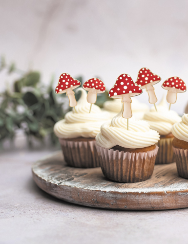 10 pics à cocktail champignon rouge et blanc en bois