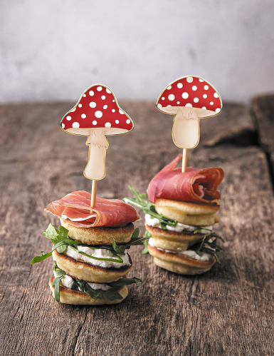10 pics à cocktail champignon rouge et blanc en bois