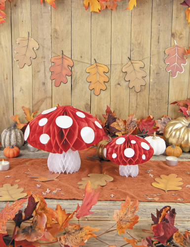 Décoration grand champignon alvéolé 21 cm rouge et blanc