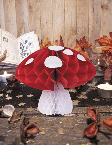 Décoration petit champignon alvéolé 13 cm rouge et blanc