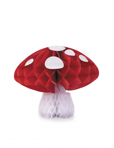 Décoration petit champignon alvéolé 13 cm rouge et blanc