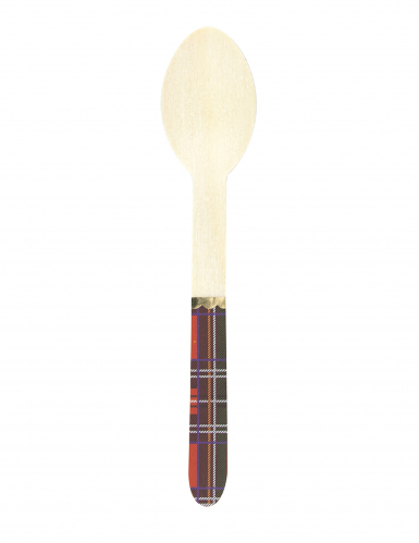 8 petites cuillères en bois tartan de Noël 16 cm à galon doré