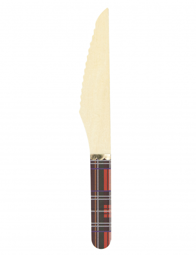 8 couteaux en bois tartan de Noël 16 cm avec galon doré