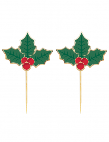 10 pics à cocktail houx de Noël en bois 10 cm
