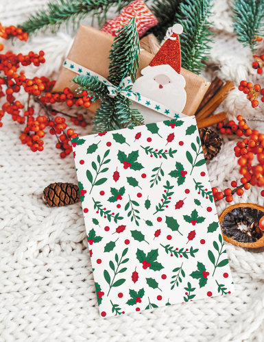 8 pochettes cadeaux houx de Noël en papier